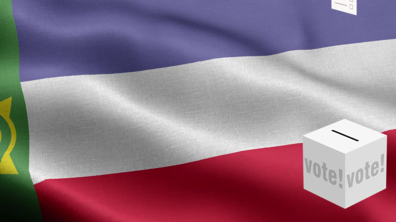 las papeletas vuelan a la caja para la selección de khakassia - caja de votación frente a la bandera - elección - voto - bandera de khkassia - bandera de khakassia de alto detalle - bandera nacional patrón de onda de khakissia elementos loopables - textura de tela y bucle sin fin