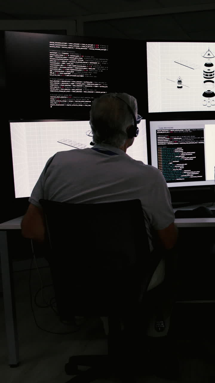 Senior Programmer Working on Code with Multiple Monitors