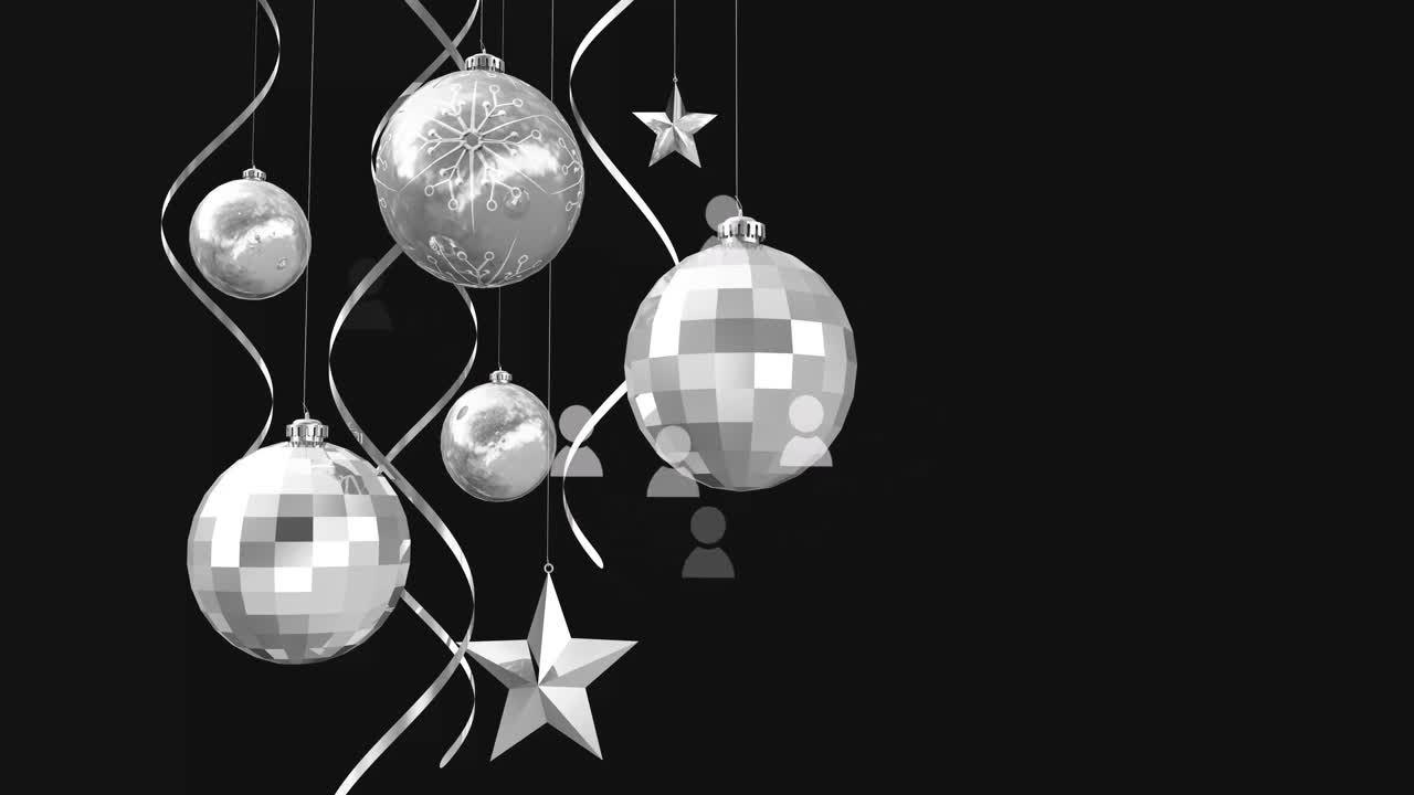 animación de bolas de navidad sobre un fondo negro
