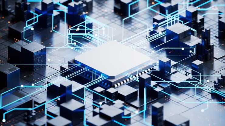 Technology circuit board and core, 3d rendering.