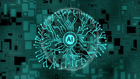 animation of network of connections with ai text over digital brain