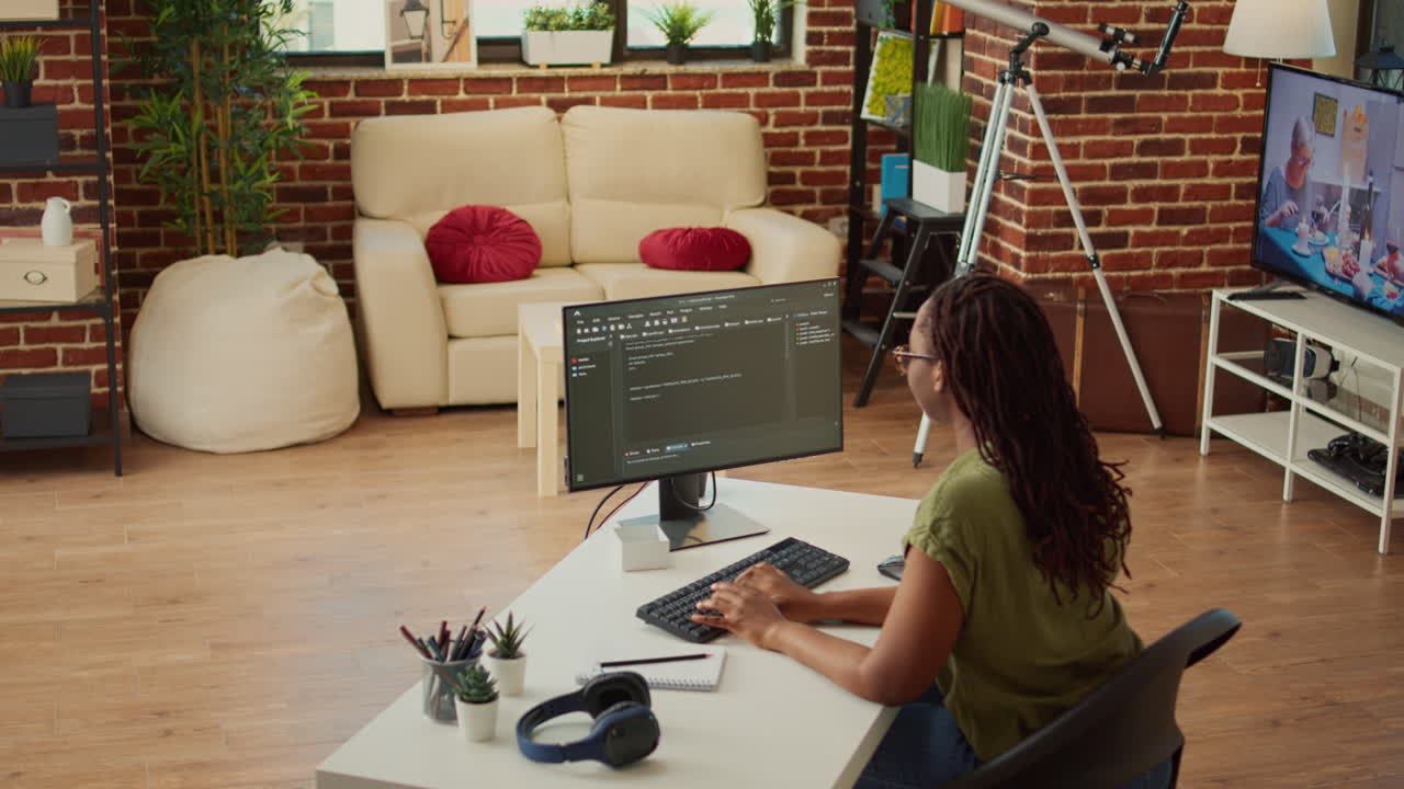 Kvinde, der er udvikler, arbejder på et it-softwareprogram for at oprette en webdatabase