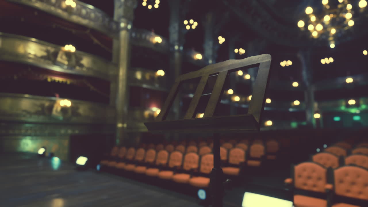 soporte de música vacío en un escenario en una casa de ópera
