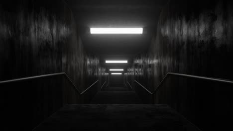 creepy abandoned dark tunnel corridor flickering fluorescent lights - 4k seamless vj loop motion background animation