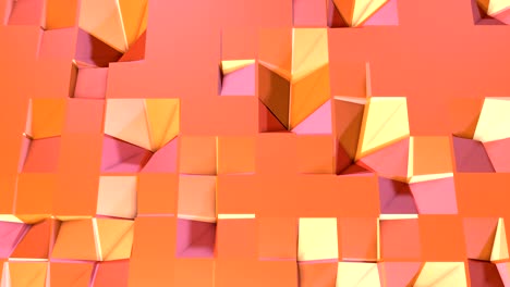 simple low poly 3d surface as surreal landscape. soft geometric low poly motion background of shifting pure pink orange red polygons. 4k fullhd seamless loop background with copy space with copy space