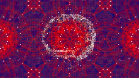 Animation-of-digital-human-brain-over-red-kaleidoscope-pattern-background