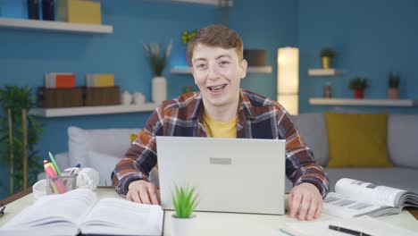 cheerful student laughing and being cute at camera.
