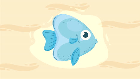 cute blue fish swiming animation