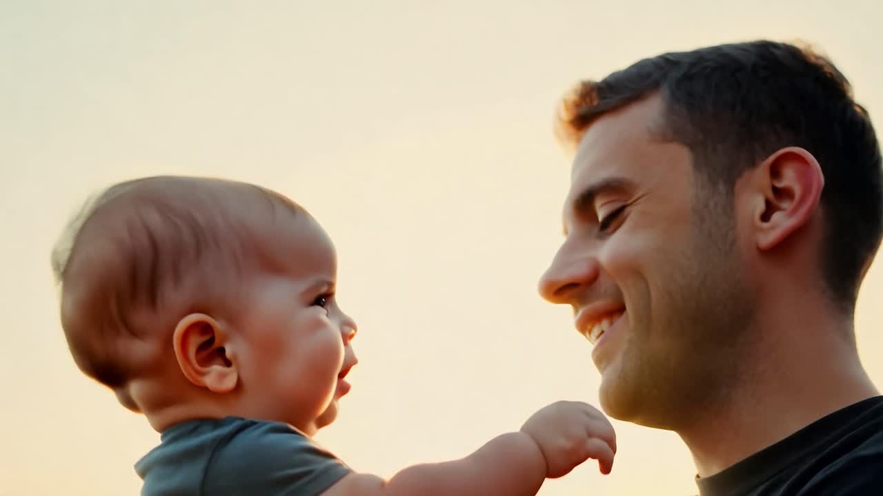Un padre che sorride al suo bambino