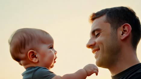 a father smiling at his baby son