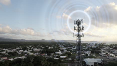 cell tower. city communications. aerial shoot