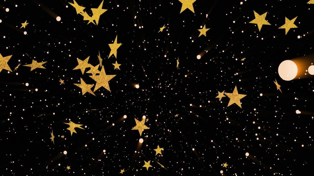 animación de las estrellas doradas de navidad y la nieve que cae