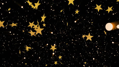 animazione di stelle dorate di natale e neve che cade