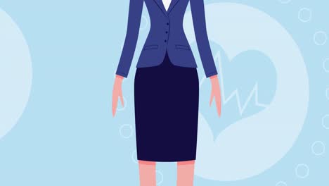 animation of woman wearing face mask icon over digital icons on blue background