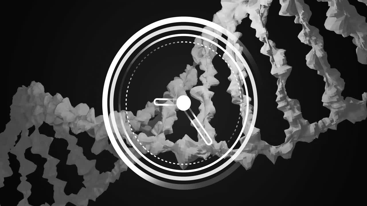 анимация часов, движущихся по нити днк