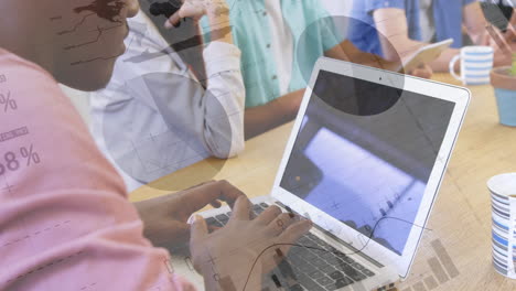 Animation of financial data processing over diverse group of business people