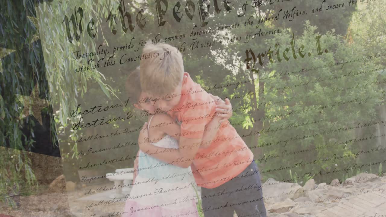 미국  ⁇ 발의 애니메이션과 백인 소녀와 소년의 텍스트