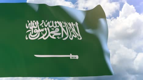 3d rendering of saudi arabia flag waving on sky background with alpha channel