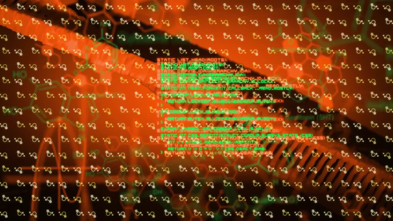 Sequence starting driving helix rotating and text fading shifting downward illustrating data flow