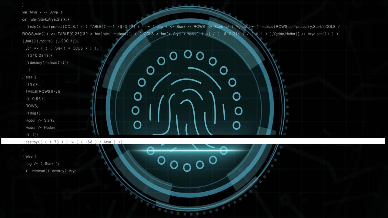 Animation of digital interface with data processing over black background