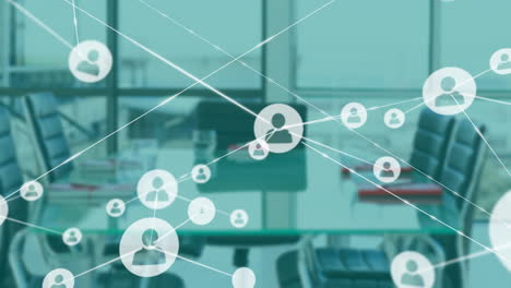 animation of network of connections with icons over office