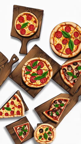 assorted gourmet pizzas with various toppings