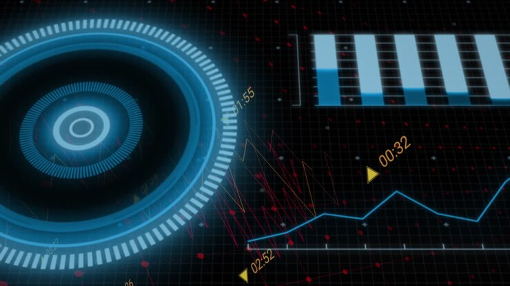 Animation of data processing over black background