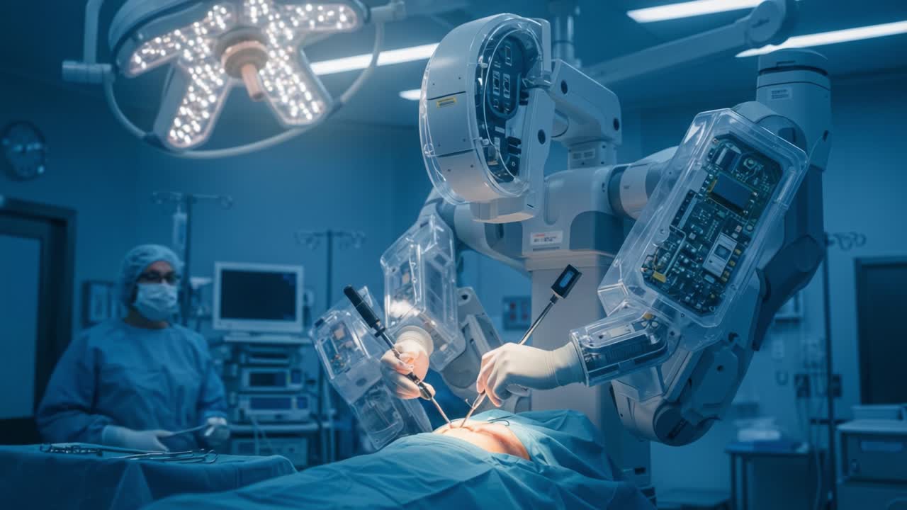 Innovative Surgical Robotics: A Robotic System Performing Precision Surgery in a High-Tech Operating Room Environment with Medical Professionals Present