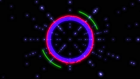 círculos de neón púrpura y triángulos rojos en galaxia
