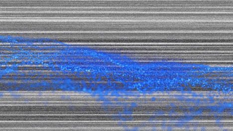 abstract glitch scene animating gray static lines cutting bright blue pixel noise diagonally