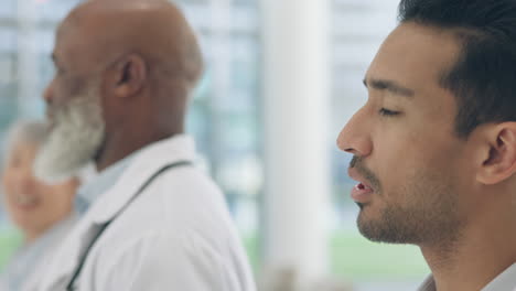 healthcare, walking and team of doctors