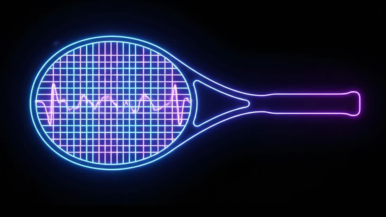 Neon Tennis Racket with Moving Digital Waveform