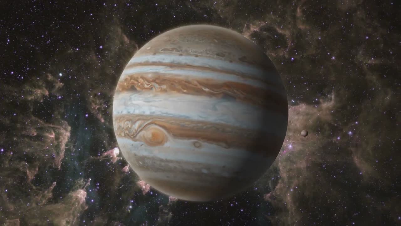 Jupiter spinning in outer space.