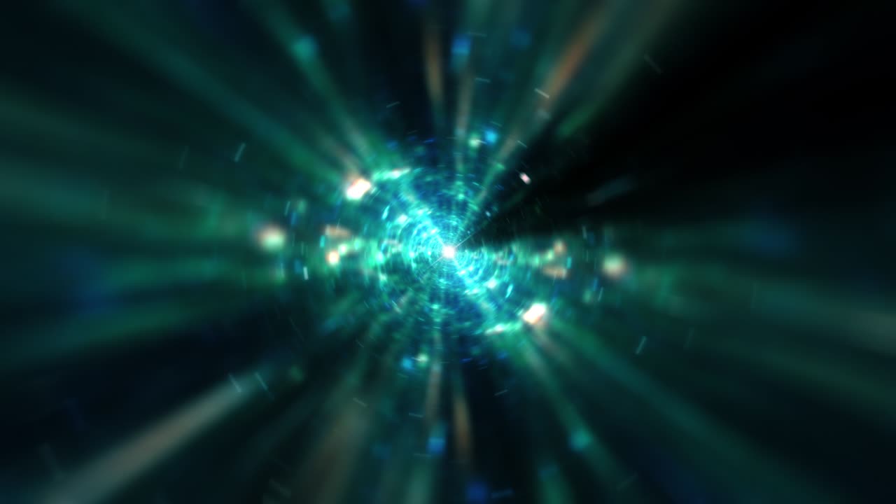fondo abstracto para viajar a través de agujero de gusano de energía turquesa. bucle sin costuras 4k 3d. agujero del gusano a través de nubes de tiempo y espacio. fondo de tecnología cibernética infinita. flujos en espiral de vórtice vj animación de bucle.