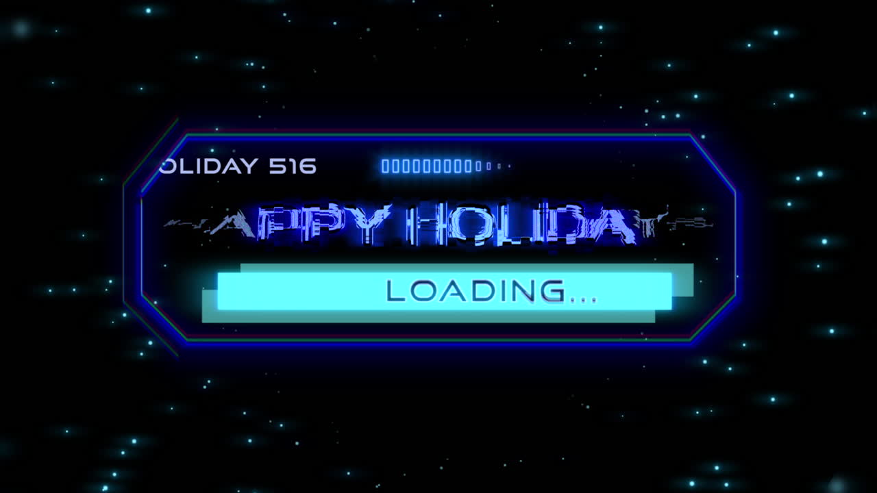 빛나는 행복한 휴일 네온 표지판은 별이 가득한 밤 하늘에