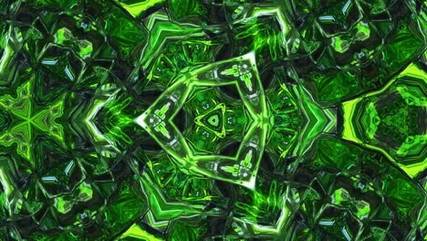 patrón simétrico verde líquido como el caleidoscopio con ondas. 3d elegante bucle abstracto bg, estructura ondulada de vidrio líquido brillante con hermosos colores de gradiente. 4k