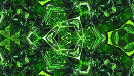 liquid green symmetrical pattern like kaleidoscope with waves. 3d stylish looped abstract bg, wavy structure of brilliant liquid glass with beautiful gradient colors. 4k