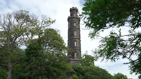 slider pan reveals nelson monument iconic tower in edinburgh scotland