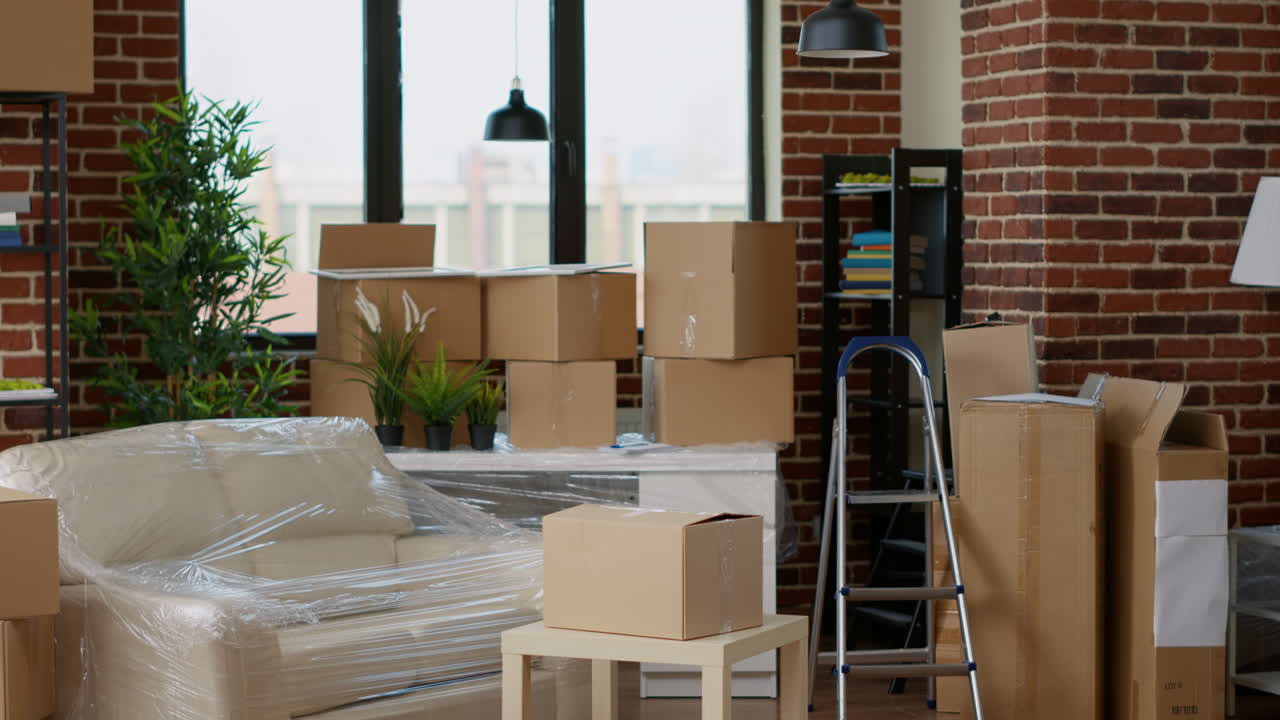 Husband and wife carrying home belongings for relocation