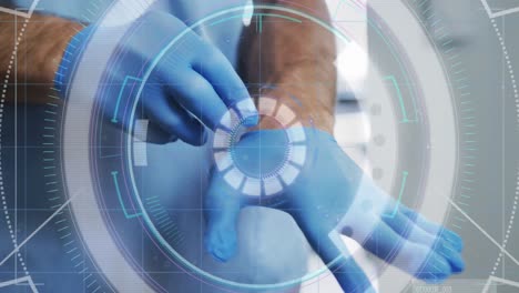 animación del procesamiento de datos sobre un médico que se pone guantes