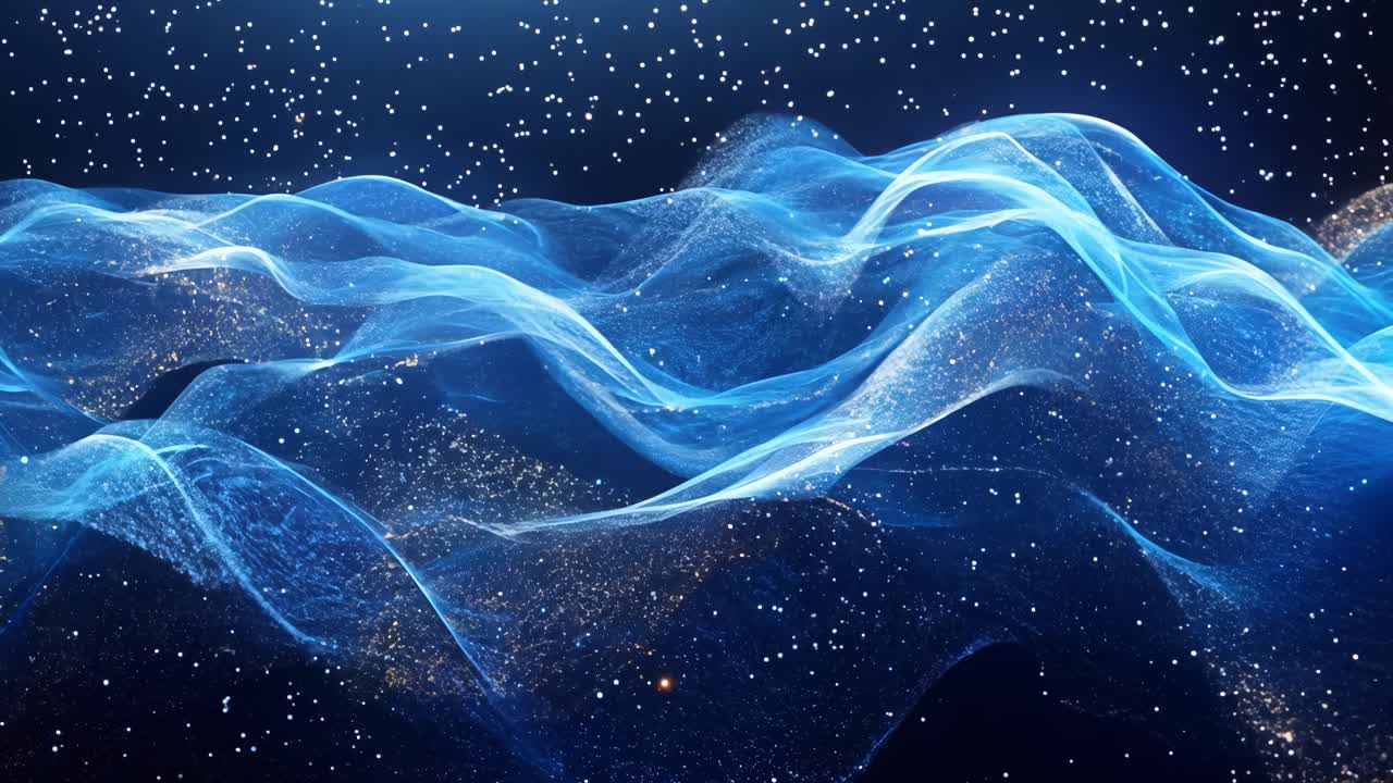 A blue wave with a lot of stars in the background. The stars are scattered all over the wave, giving it a dreamy and ethereal feel