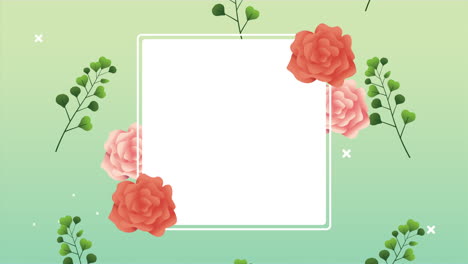 hermosa decoración floral en marco cuadrado con rosas rojas