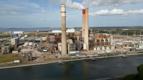 Teco-Big-Bend-Power-Station,-coal-fired-powerplant-in-Tampa-Bay-Florida,-aerial-drone-shot