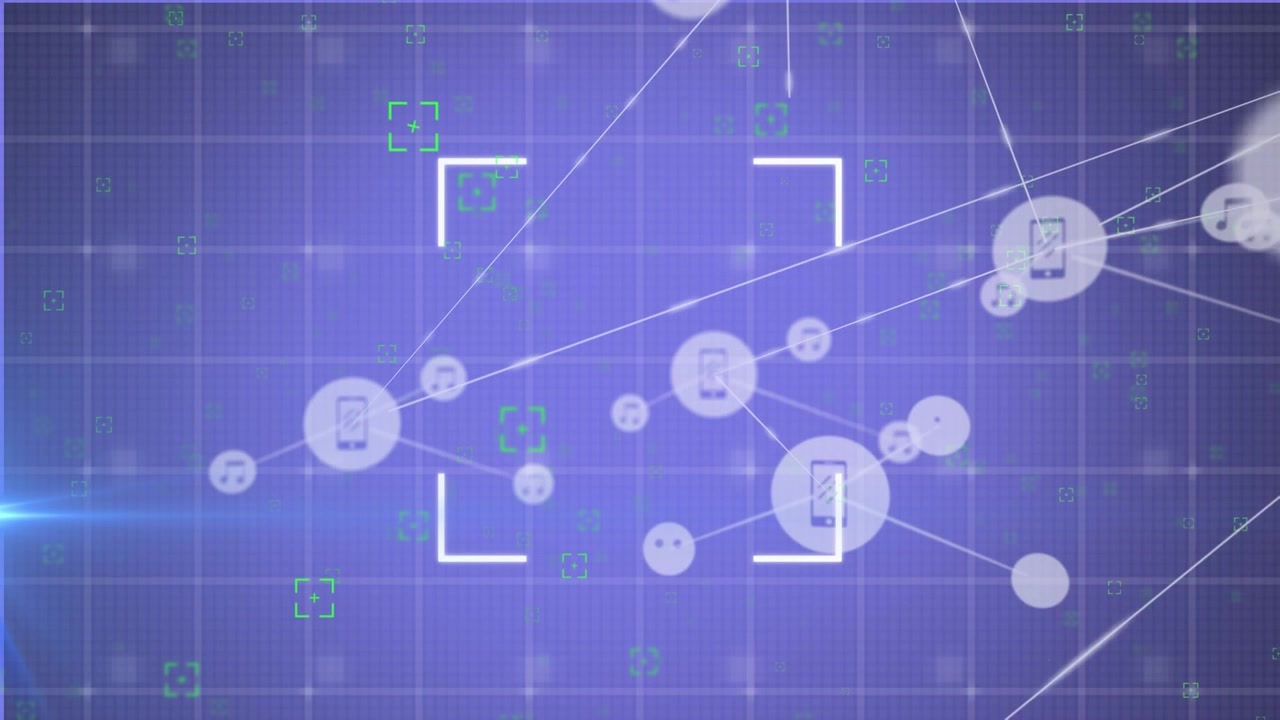 Animation of data processing and shapes over blue background