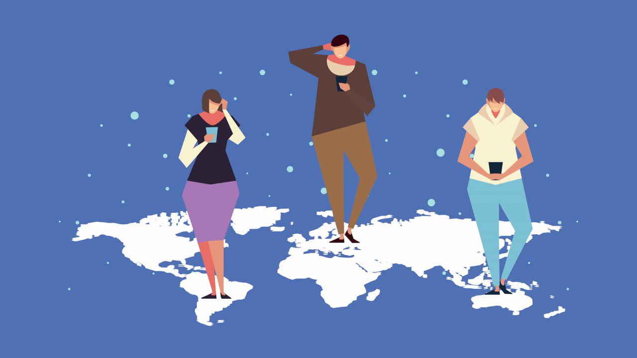 스마트폰을 사용하는 사람들은 지구 행성 지도의 문자를 사용합니다.