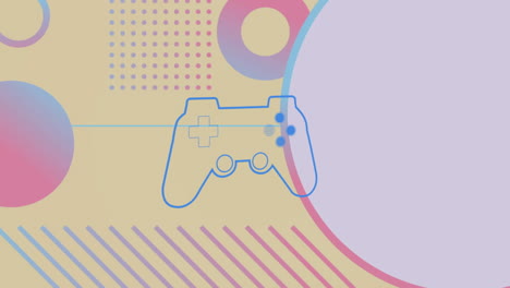 animating game controller icon over colorful geometric shapes background