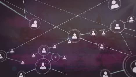 animación de redes de conexiones con iconos en el cielo