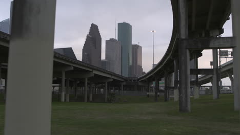 Low-angle-Establishing-shot-of-downtown-Houston