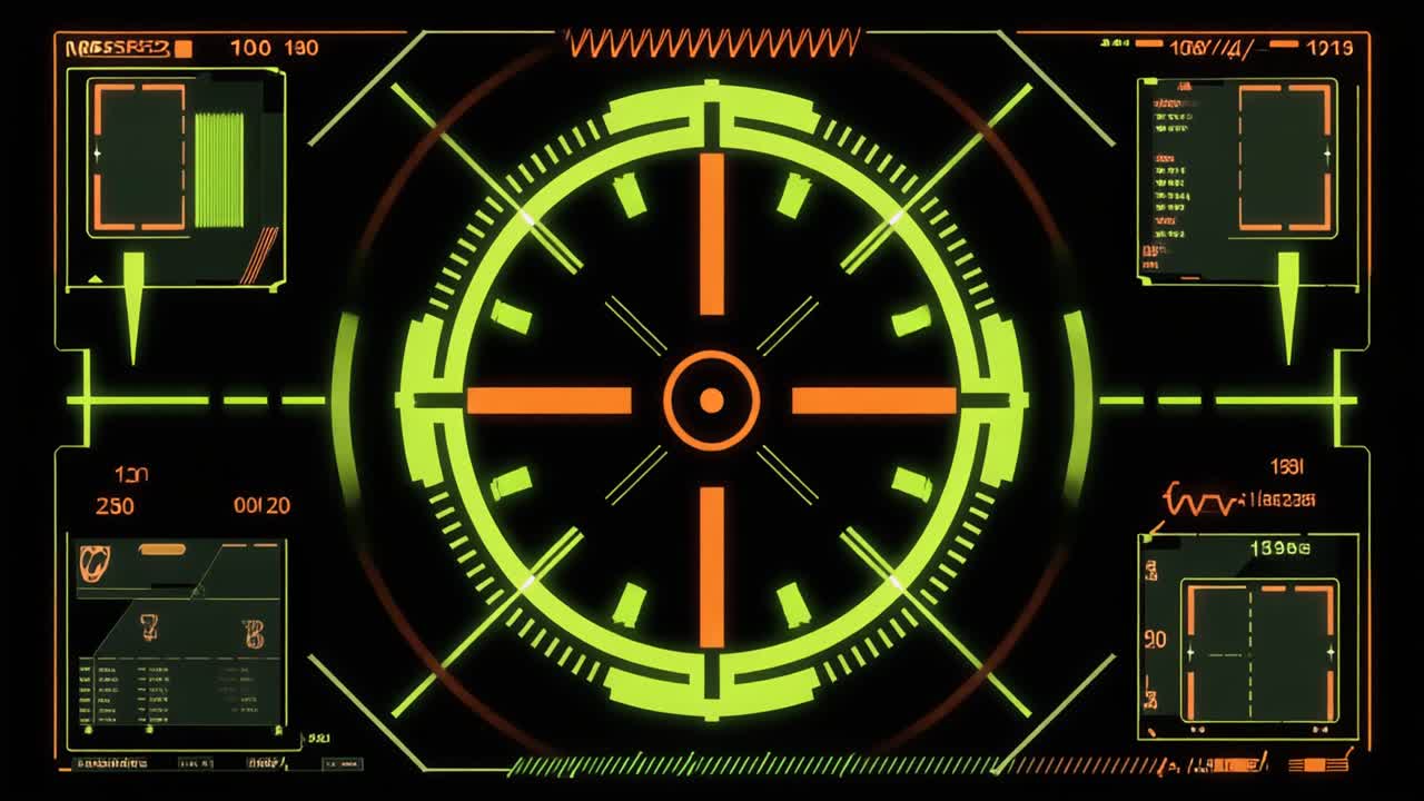 Animeret futuristisk heads-up display med scannende sigtekorn