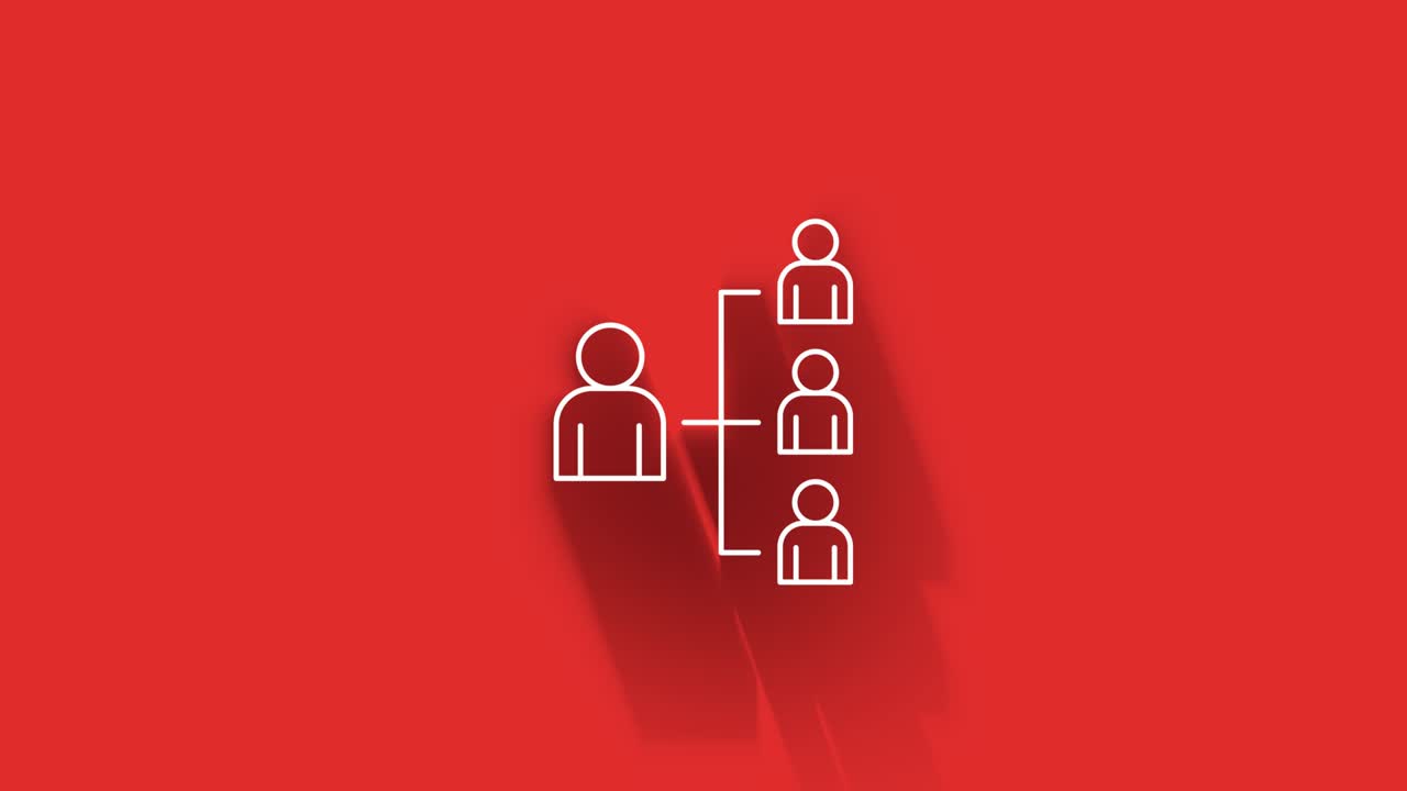 Social media long shadow icon design isolated on red background. Outline web icon. Motion graphics.